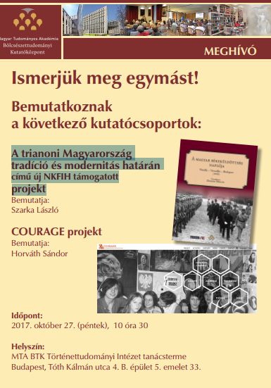 Ismerjük meg egymást! Bemutatkozik az A trianoni Magyarország tradíció és modernitás határán projekt és a COURAGE