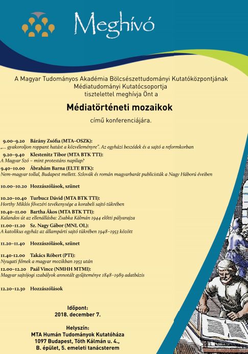 Médiatörténeti mozaikok: a Médiatudományi Kutatócsoport konferenciája