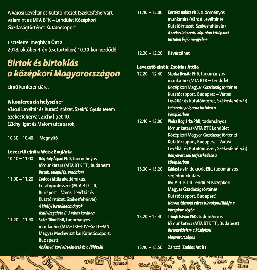 Birtok és birtoklás a középkori Magyarországon: konferencia Székesfehérváron