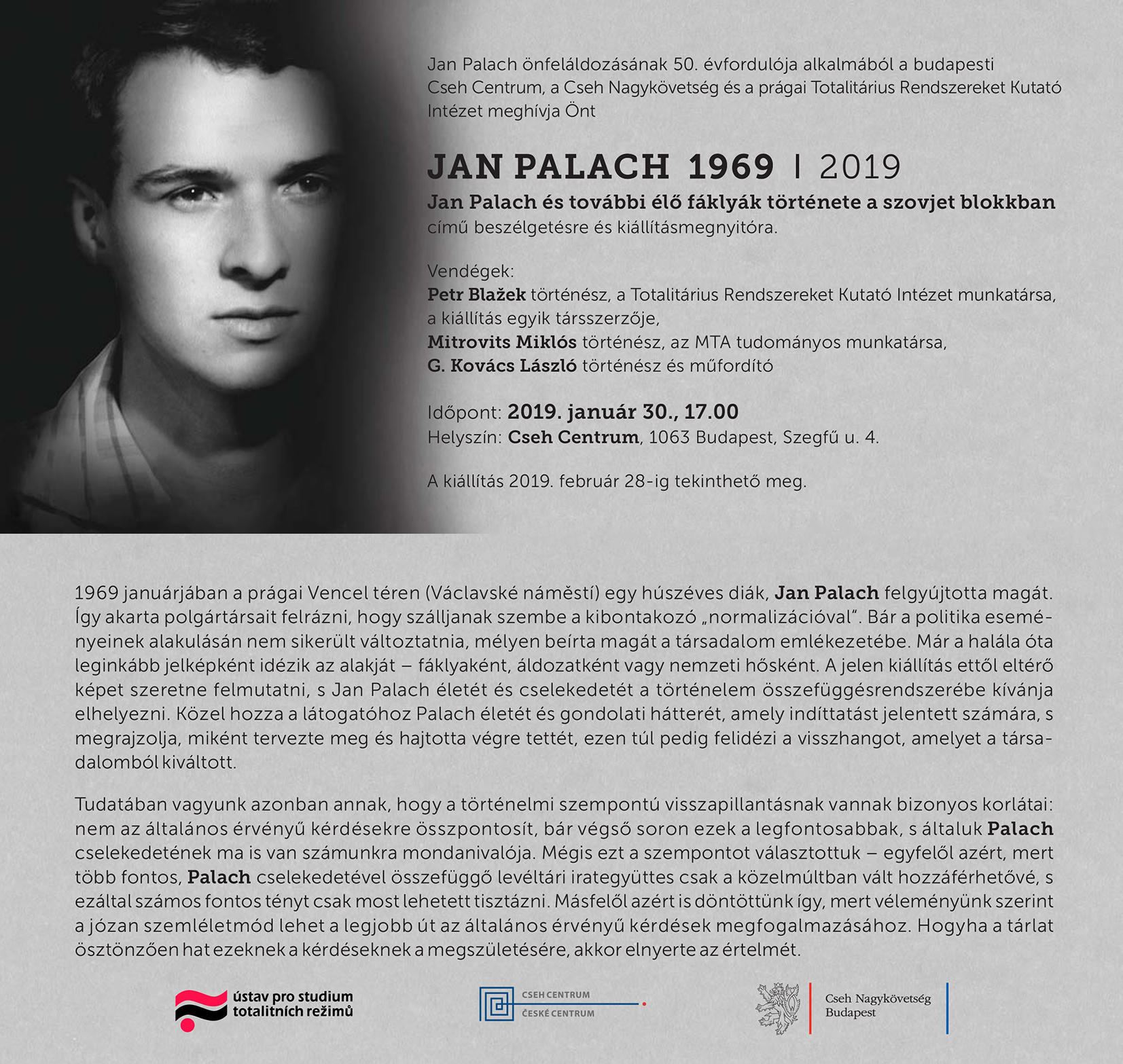 Beszélgetés Jan Palachról a Cseh Centrumban Mitrovits Miklós részvételével