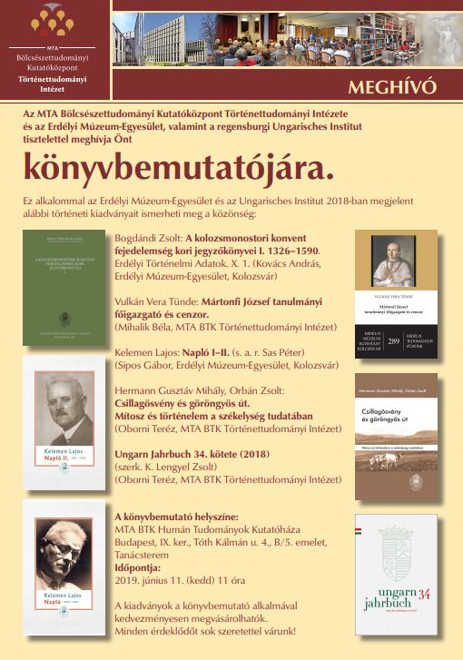 Az Erdélyi Múzeum-Egyesület és a regensburgi Ungarisches Institut könyvbemutatója